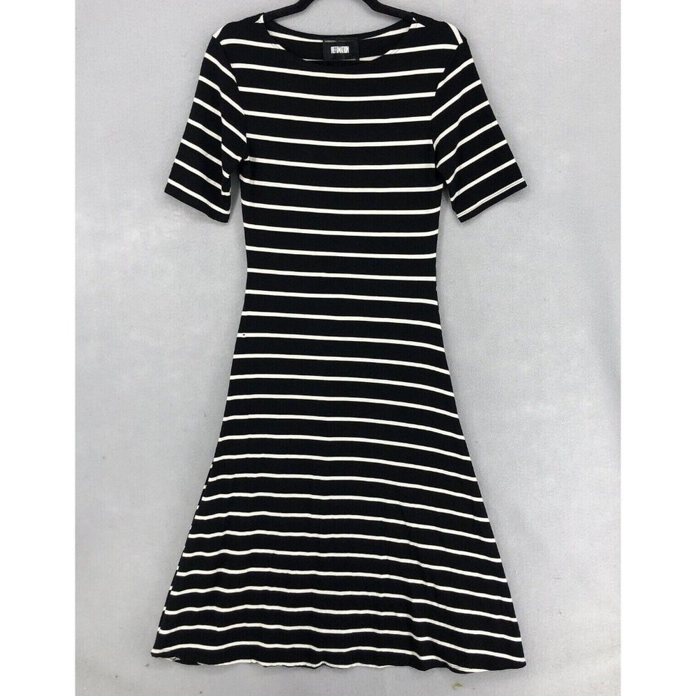 Reformation USA Womens Dress A-Line Flare Skater Midi Striped Black White Large